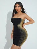 Diynav Gold Gradient Sleeveless Breast Sexy Hottie Tight-Up Short Dress