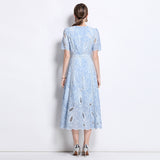 Diynav Niche High-End Water-Soluble Lace Dress Light Luxury Elegant Temperament Hollow Embroidery Embroidery Dress