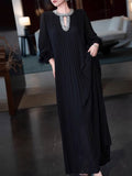 Diynav Elegant Spring And Autumn New High-Grade Feeling Hundred Folding Long Skirt Ostrich Hair Loose Black Thin Dress Woman