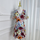 Diynav Summer New French Design Heavy Industry Three-Dimensional Flowers Slimming Thin And Hip Delicate Dress Women's Clothing