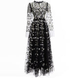 Diynav Industry Embroidery Flower Long Sleeve Mesh Perspective To Close The Waist Swing Dress Dress Dress New Women's Dress Spring And Summer 2024