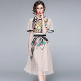 Diynav Collar Lotus Leaf Short Sleeve Heavy Industry Mesh Embroidery Flower Waist Swing Princess Style Dress 2025 Summer New