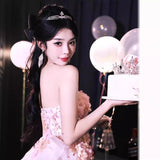 Diynav Dress Engagement Birthday High-End Light Luxury Niche Adult Dress Three-Dimensional Flowers Shoulder-To-Shoulder Corset Dress