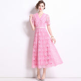 Diynav Wears Pink Collar Sweet Lace Dress With High-Grade Tea-Smelled Style Long Dress