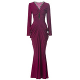 Diynav Deep V-Neck Care Machine Lace Splicing Purple Dress Tight Long Dress Dress Women Autumn New 2025