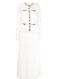 Diynav Name Studded Woven Strip Lace Embroidery Hook Hollow 100-Fold Long Dress Apricot Color