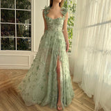 Diynav Bridesmaid's Suit Slings Linden With Forked Temperament Sexy Evening Dress Lace Mesh Dress