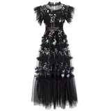 Diynav Industry Embroidery Round Collar Leaf Sleeve Net Dress Long Princess Dress Women's New Summer And Autumn 2025