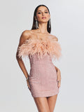 Diynav Cross-Border Women's Sexy Bareback Ostrich Hairy Twilight Dress Temperament Squints
