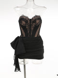 Diynav Women's New Sexy Perspective Lace Mesh Yarn Corset Dress High-End Temperament Tight Dress Dress
