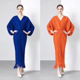 Diynav Dress 2025 Summer New Temperament Relaxed Bat Sleeve V Collar Thin Fish Tail Folded Long Dress