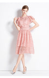 Diynav Summer New French Elegant Water-Soluble Lace Hook Hollow Flying Sleeve Temperament Waist Dress Dress Woman