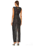 Diynav Women's Hot Diamond Sexy Fork Perspective Sleeveless Dress Thin Ass Dress Dress