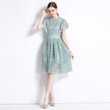 Diynav Summer New French Elegant Water-Soluble Lace Hook Hollow Flying Sleeve Temperament Waist Dress Dress Woman