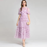 Diynav Collar Three-Dimensional Heavy Industry Embroidered Lotus Leaves Side Purple Dress Dress 2024 Summer New Women's Dress