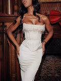 Diynav Sales Of New Sexy Solid Color Sleeveless Shoulder Pearl Fish Bone Dress Dress Women's Dress