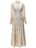 Diynav Industry Embroidered Collar Retro Lantern Long-Sleeved Apricot Dress Dress Women's New Spring And Summer 2024