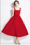Diynav New French Temperament Square Necker Sling Dress Women's Waist Thin Dress A Word Fluffy Long Dress