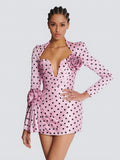 Diynav Dress Wave Point Printing Deep V-Neck Heavy Industry Flower Folds To The Waist Dress Short New Model