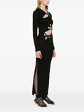 Diynav Women's Sexy Hollow Long-Sleeved Black Dress Metal Decorated Open Forked Ass And Hip Dress