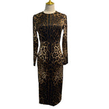 Diynav Print Long-Sleeved Silk-Covered Ass Skinny Sexy Open-Fork Pencil Dress Autumn Women's Dress New 2025