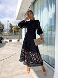 Diynav Women's New French Lace Collar Bubble Bubble Sleeve Dress Temperament To Show Skinny Dress