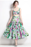 Diynav Summer New Women's Retro Sleeveless Short-Wrapped Breast Sling + Printed High-Rise Half-Dress Two Sets