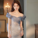 Diynav Dress Dress Woman 2024 New Blue Fishtail High-End Light Luxury Niche High-End High-End High-End French Toast Bridal Wedding Dress