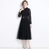 Diynav And Summer New Lapl Collar Heavy Industry Hooks Hollow French Lace Dress Women Feel Large Knee Long Skirt