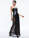 Diynav Solid Color PU Leather Fashion Temperament Body-Meared Lace Explosion Sexy Mid-Long Dress Dress Dress