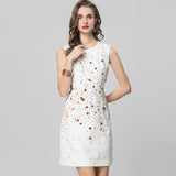Diynav Industry Handmade Nails Sexy Bare Shoulder Collar Sleeveless White Short Dress Standing Summer Women's Dress 2025
