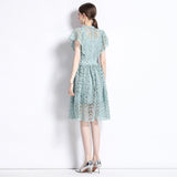 Diynav Summer New French Elegant Water-Soluble Lace Hook Hollow Flying Sleeve Temperament Waist Dress Dress Woman
