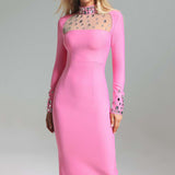 Diynav And Winter Long Sleeve Open Dress Burst Solid Color Mesh Yarn With Diamond Collar Repair Hip Dress Woman