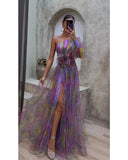 Diynav New Women's Sexy Slant Shoulder Shoulder Long Sleeve Broken Flower Dress Dress High-End Big Swing Flowers