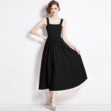 Diynav New French Temperament Square Necker Sling Dress Women's Waist Thin Dress A Word Fluffy Long Dress