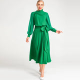 Diynav Spring And Summer Women's New Sexy Irregular Collar Long Sleeves Long-Sleeved Puffy Green Dress Dress Dress