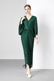 Diynav Dress 2025 Summer New Temperament Relaxed Bat Sleeve V Collar Thin Fish Tail Folded Long Dress