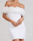 Diynav New Women's Breast-Buffed But Hip Dress Famous Feather Lytherin Party Dress