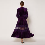 Diynav Dress Women's French Retro Fashion Collar Pearl Single Buckle Lace Splicing Velvet Swoon Long Dress