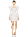 Diynav Fashion Elegant Shoulder Long Sleeve Two-Set Lace Sexy Nail Beads Sling Dress