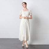 Diynav Goods Heavy Industry Lace Three-Dimensional Square Dress Dress Women 2025 Summer New Gas Shade Meat Mesh Yarn Long Dress