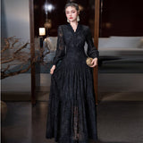 Diynav V-Neck Lace Lace Hook Long-Sleeved Black Swing Dress Dress Dress Stand Girl Spring And Autumn 2025