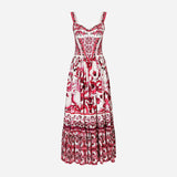 Diynav French Retro Sling Dress Long Dress Temperament High Waistless Sleeveless Porcelain Print A Large Swing Dress