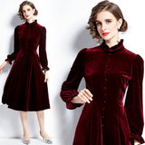 Diynav At The New Women's Elegant And Fashionable Court Style Hepburn Long-Sleeved Velvet Dress In Autumn And Winter 2025
