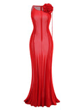 Diynav Women's Clothing 2025 Spring And Summer New Sexy Tight Dress Mesh Three-Dimensional Flower Dress Dress