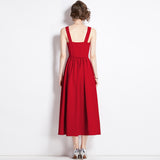 Diynav New French Temperament Square Necker Sling Dress Women's Waist Thin Dress A Word Fluffy Long Dress