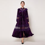 Diynav Dress Women's French Retro Fashion Collar Pearl Single Buckle Lace Splicing Velvet Swoon Long Dress