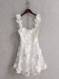 Diynav French Small Design Three-Dimensional Flower Net Embroidery To Rectender Sling With A-Word Dress