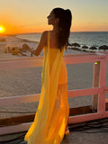 Diynav Solid Color Sexy Hanging Neck Mesh Splicing Dress High-End Temperament Open Dress Dress Dress