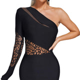 Diynav And Winter New Women's Sexy Lace Single Sleeve Sleeves Hollow Body-Daughter Temperament Bandage Dress Woman